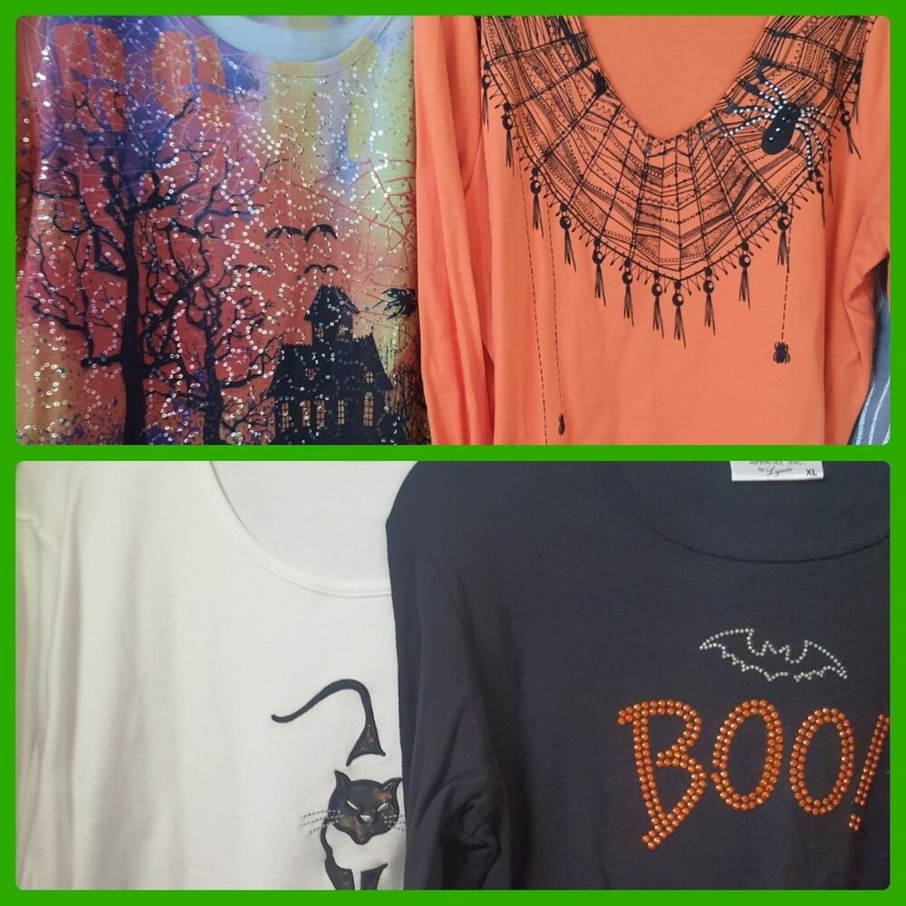 Lot of 4 Vtg 90s Y2K Women’s Size XL T-Shirts Halloween Tops Rhinestone Blouse